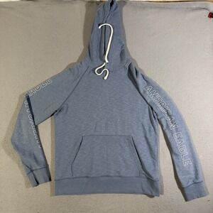 American Eagle Men's Blue Pullover Hoodie Size Med Sleeve Logo Casual Activewear